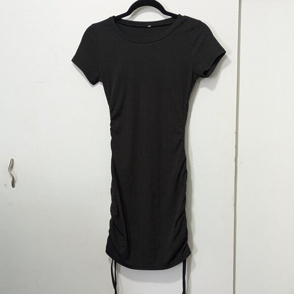 Unbranded Dresses & Skirts - Black Short Sleeved Ribbed and Ruched Shirt Dress